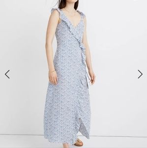 Madewell Ruffle Wrap Maxi Dress Americana Floral Blue White
